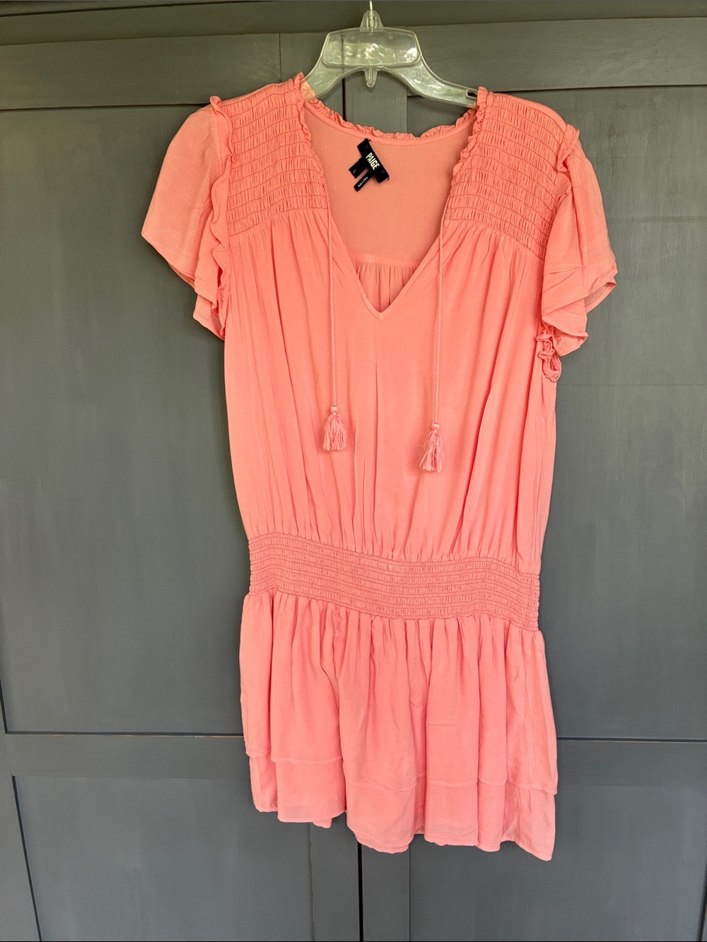 PAIGE Coral Pink Smocked Waist Short Sleeve Dress